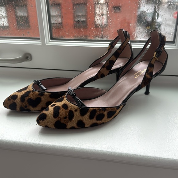Gucci Leopard & Black Parent Leather Kitten Heels - Size 38.5 - Picture 5 of 8